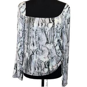 Nordstrom OPEN EDIT ~ Gray Marbleized Asymmetrical Blouse Size Small Y2K
